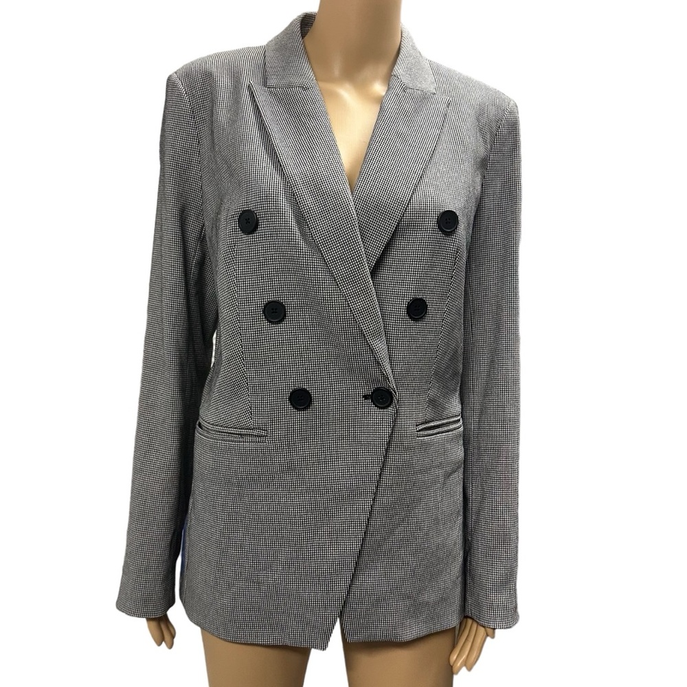 Nine West Houndstooth Double Breasted Blazer Suit Jacket One Button Womens M